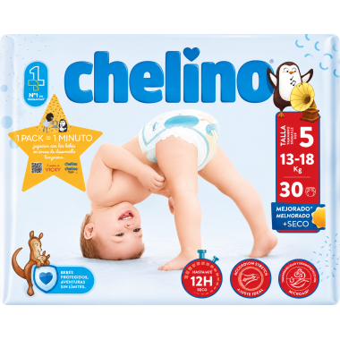 Chelino Talla 5 Pañales Bebé 13-18 kg | Máxima Absorción 12H y Protección Antifugas