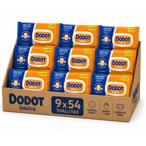 Dodot Básico Toallitas Bebé Pack Ahorro 9x54 | Limpieza suave y práctica para el cuidado diario del bebé