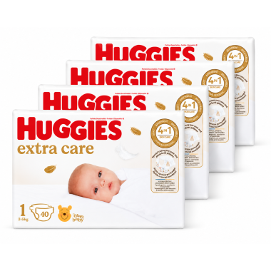 Huggies Extra Care Talla 1 (2-5 kg) Pack Ahorro 160 Pañales (4x40) – Máxima Suavidad y Protección