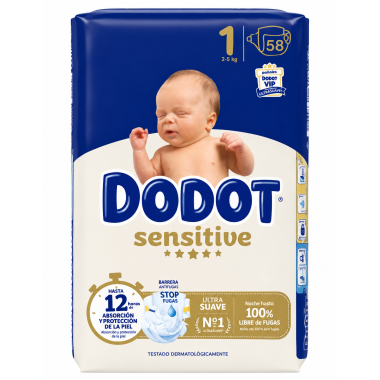 Dodot Sensitive Talla 1 58 Pañales | Nº1 en Ventas y Protección Ultrasuave para Recién Nacidos