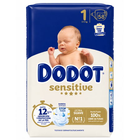 Dodot Sensitive Talla 1 58 Pañales | Nº1 en Ventas y Protección Ultrasuave para Recién Nacidos