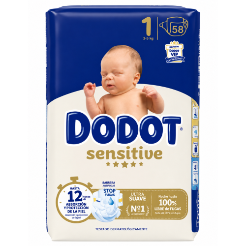 Dodot Sensitive Talla 1 58 Pañales | Nº1 en Ventas y Protección Ultrasuave para Recién Nacidos