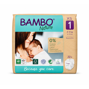 Bambo Nature Talla 1 XS 22 Pañales | Pañales Ecológicos Ultrasuaves para Recién Nacidos