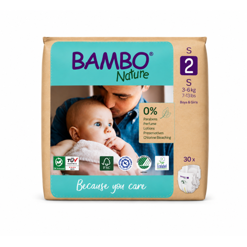 Bambo Nature Talla 2 Ecológicos (3-6 kg) Pack Ahorro 60 Pañales (2x30) – Cuidado Natural Premium para la Piel del Bebé