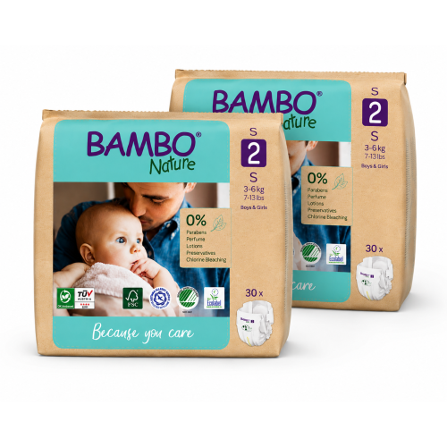 Pack Ahorro Bambo Nature Talla 2 Ecológicos 60 Pañales (2x30) | Protección Natural y Suavidad Premium para tu Bebé