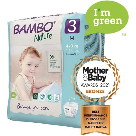 Bambo Nature Talla 3 Ecológicos (4-8 kg) Pack Ahorro 56 Pañales (2x28) – Cuidado Natural Premium y Máxima Suavidad