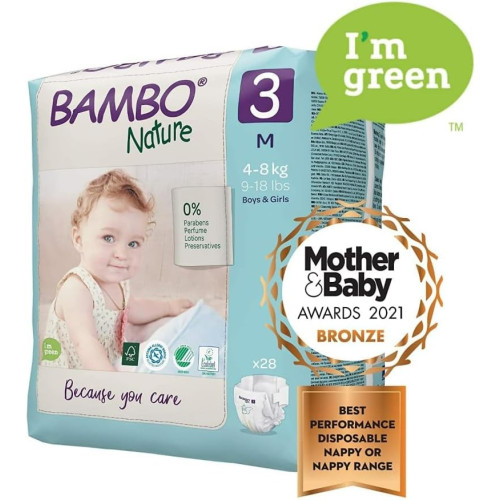 Bambo Nature Talla 3 Ecológicos (4-8 kg) Pack Ahorro 56 Pañales (2x28) – Cuidado Natural Premium y Máxima Suavidad