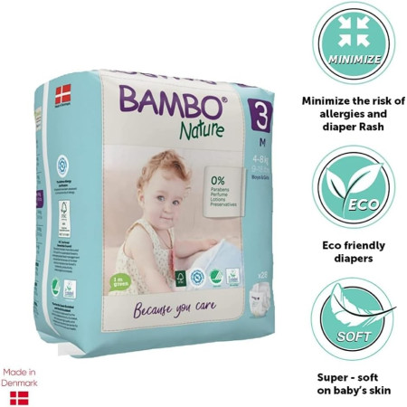 Bambo Nature Talla 3 Ecológicos (4-8 kg) Pack Ahorro 56 Pañales (2x28) – Cuidado Natural Premium y Máxima Suavidad
