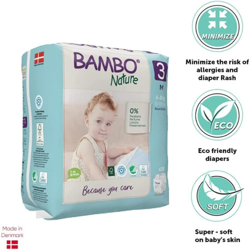 Bambo Nature Talla 3 Ecológicos (4-8 kg) Pack Ahorro 56 Pañales (2x28) – Cuidado Natural Premium y Máxima Suavidad
