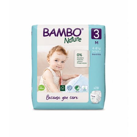 Bambo Nature Talla 3 Ecológicos (4-8 kg) Pack Ahorro 56 Pañales (2x28) – Cuidado Natural Premium y Máxima Suavidad