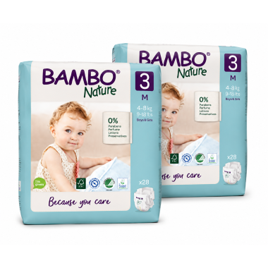 Pack Ahorro Bambo Nature Talla 3 Ecológicos 56 Pañales (2x28) | Máxima Suavidad y Protección Natural