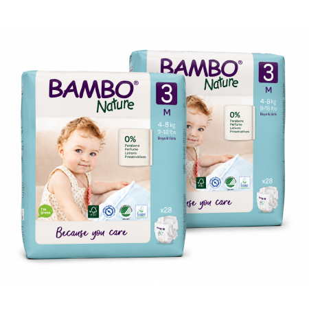 Pack Ahorro Bambo Nature Talla 3 Ecológicos 56 Pañales (2x28) | Máxima Suavidad y Protección Natural