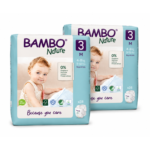 Pack Ahorro Bambo Nature Talla 3 Ecológicos 56 Pañales (2x28) | Máxima Suavidad y Protección Natural