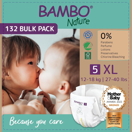 Bambo Nature Talla 5 Ecológicos (12-18 kg) Pack Ahorro 44 Pañales (2x22) – Protección Natural Premium y Máxima Comodidad