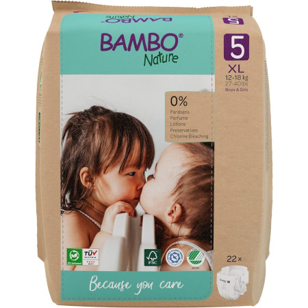 Bambo Nature Talla 5 Ecológicos (12-18 kg) Pack Ahorro 44 Pañales (2x22) – Protección Natural Premium y Máxima Comodidad