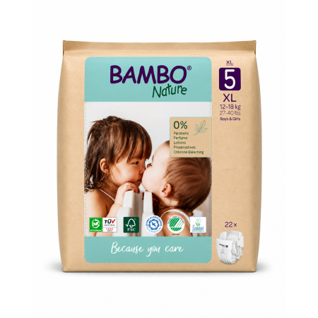 Bambo Nature Talla 5 Ecológicos (12-18 kg) Pack Ahorro 44 Pañales (2x22) – Protección Natural Premium y Máxima Comodidad