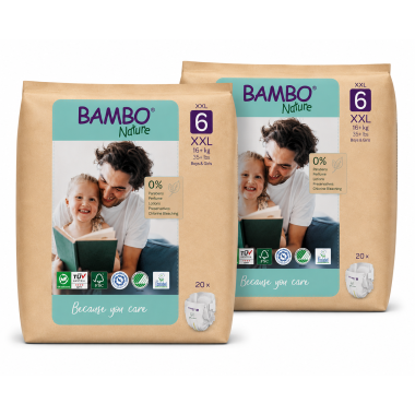 Pack Ahorro Bambo Nature Talla 6 Ecológicos 40 Pañales (2x20) | Protección Natural para Niños Activos