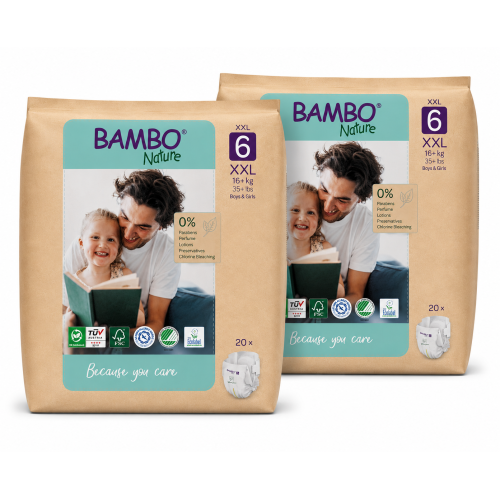 Pack Ahorro Bambo Nature Talla 6 Ecológicos 40 Pañales (2x20) | Protección Natural para Niños Activos
