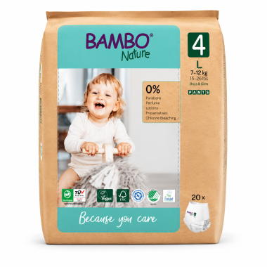 Bambo Nature Pants Talla 4 Ecológicos 20 Uds  | Tipo Braguita Suave y Fácil de Usar