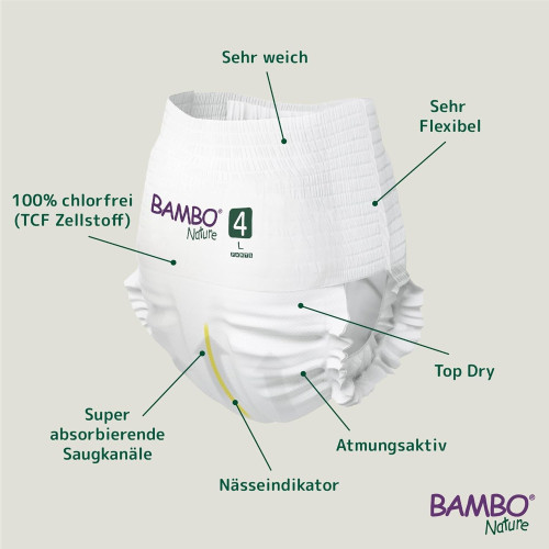 Bambo Nature Pants Entrenamiento Ecológicos Talla 4 (9-16 kg) Pack Ahorro 40 Uds (2x20) – Tipo Braguita, Natural y Fácil de Usar