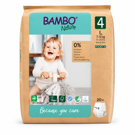 Bambo Nature Pants Entrenamiento Ecológicos Talla 4 (9-16 kg) Pack Ahorro 40 Uds (2x20) – Tipo Braguita, Natural y Fácil de Usar
