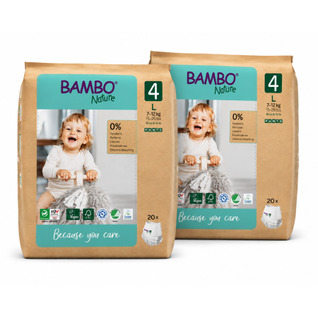 Bambo Nature Pants Talla 4 Ecológicos 40 Uds (2x20) | Tipo Braguita Suave y Fácil de Usar