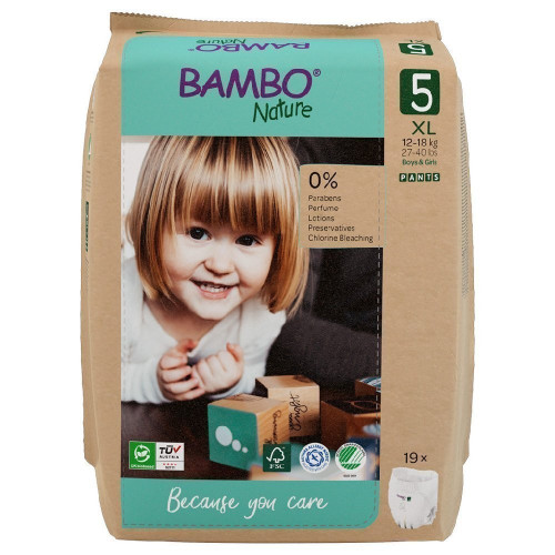 Bambo Nature Pants Entrenamiento Ecológicos Talla 5 (11-16 kg) Pack Ahorro 38 Uds (2x19) – Autonomía, Comodidad y Cuidado Natura