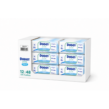 Dodot Pure Aqua 12x48 Toallitas | Pack Ahorro con 99% Agua y Máxima Suavidad para Bebé