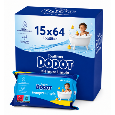 Dodot Siempre Limpio 15x64 Toallitas | Pack Ahorro Dermatológicamente Testado para la Limpieza Diaria del Bebé