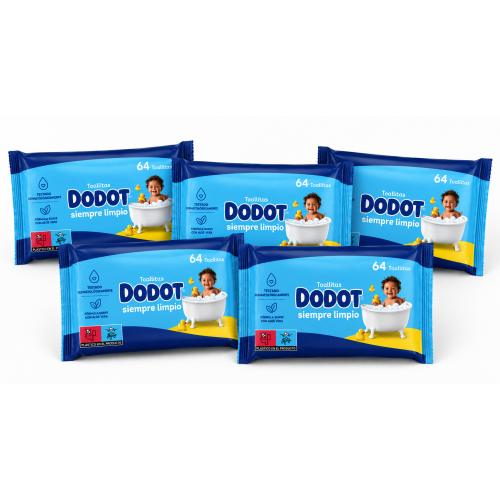 Pack ahorro Dodot Toallitas Siempre Limpio 5x64 uds | Suavidad y limpieza diaria para la piel del bebé