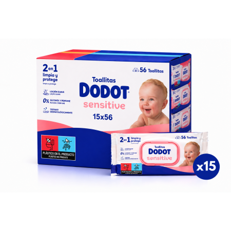 Toallitas Dodot Sensitive 840 unidades (15x56) – limpieza suave e higiene para piel sensible del bebé.