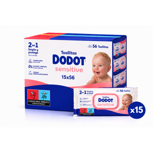 Toallitas Dodot Sensitive 840 unidades (15x56) – limpieza suave e higiene para piel sensible del bebé.