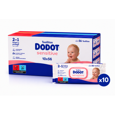 Dodot Sensitive 10x56 Toallitas | Pack Ahorro Dermatológicamente Testado para Piel Sensible del Bebé
