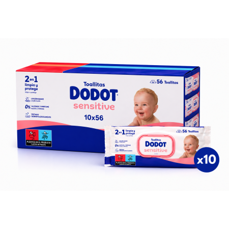 Dodot Sensitive 10x56 Toallitas | Pack Ahorro Dermatológicamente Testado para Piel Sensible del Bebé