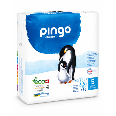 Pingo Ultrasoft Talla 5 (11-25 kg) 36 Pañales | Máxima suavidad ecológica y protección natural para la piel del bebé