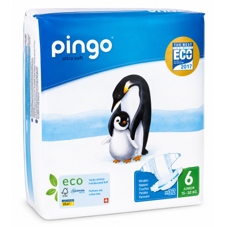 Pingo Ultrasoft Talla 6 XL (15-30 kg) 32 Pañales | Protección ecológica y máxima suavidad para bebés grandes