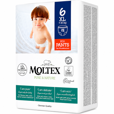 Moltex Pure & Nature Eco Pants Talla 6 XL (+14 kg) 18 Pañales | Braguitas ecológicas suaves y cómodas para niños activos