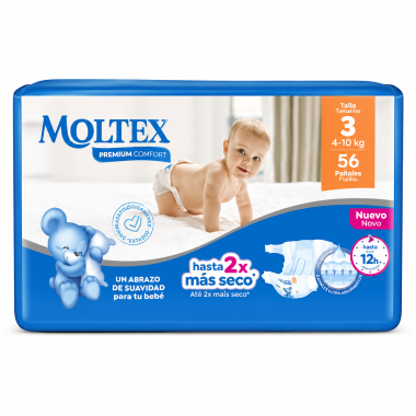 Moltex Premium Comfort Talla 3 (4-10 kg) 56 Pañales | Confort natural, suavidad y protección para la piel del bebé