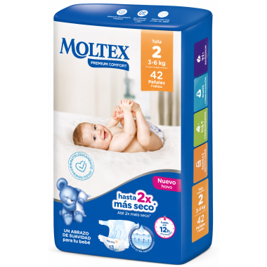 Moltex Premium Comfort Talla 2 (3-6 kg) 42 Pañales | Suavidad natural y protección para piel sensible del bebé