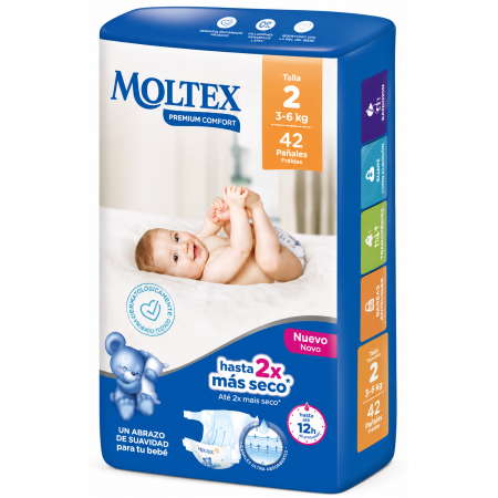Moltex Premium Comfort Talla 2 (3-6 kg) 42 Pañales | Suavidad natural y protección para piel sensible del bebé