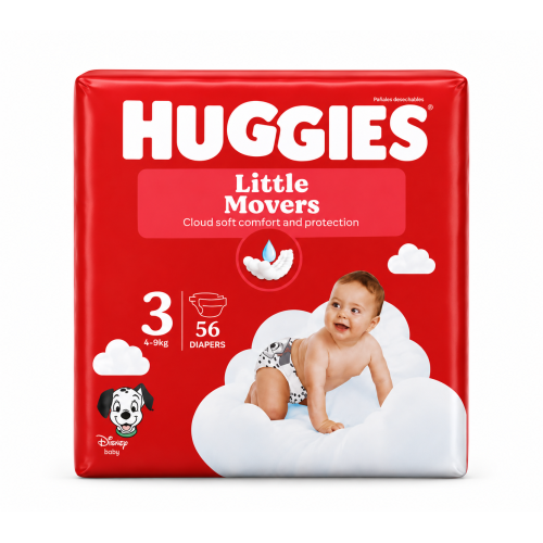 Huggies Little Movers Talla 3 (4-9 kg) Pack Ahorro 168 Pañales (3x56) – Libertad de Movimiento y Máxima Protección