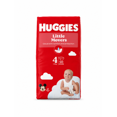 Huggies Little Movers Talla 4 (7-18 kg) 50 Pañales | Libertad de movimiento y protección total para bebés activos