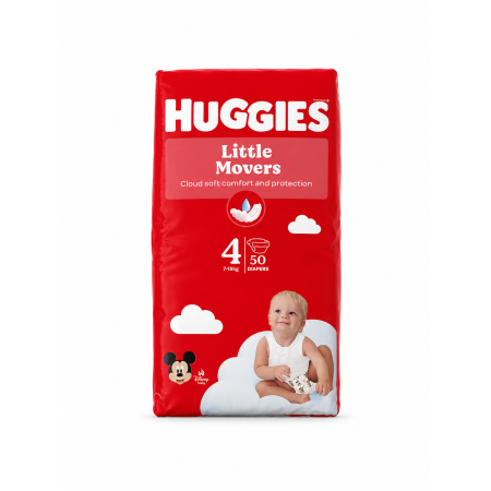 Huggies Little Movers Talla 4 (7-18 kg) 50 Pañales | Libertad de movimiento y protección total para bebés activos