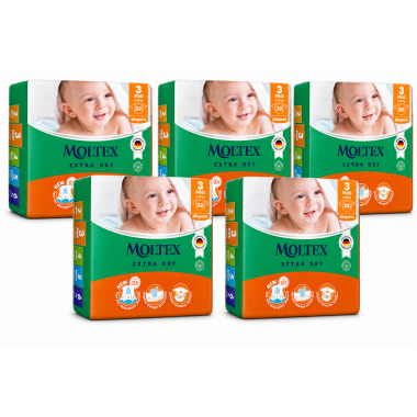 Moltex Extra Dry Talla 3 Midi 6-10 kg Pack 5x32 Pañales | Absorción Rápida y Protección Total para tu Bebé