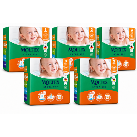 Moltex Extra Dry Talla 3 Midi 6-10 kg Pack 5x32 Pañales | Absorción Rápida y Protección Total para tu Bebé