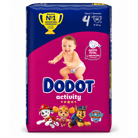 Dodot Activity Talla 4 (9-14 kg) 58 Pañales | Ajuste Total y Máxima Comodidad para Bebés Activos