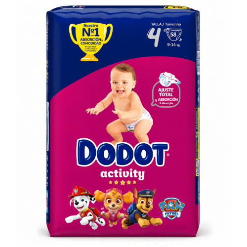 Dodot Activity Talla 4 (9-14 kg) 58 Pañales | Ajuste Total y Máxima Comodidad para Bebés Activos