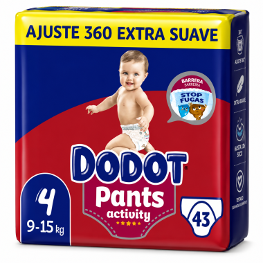 Dodot Pants Activity Talla 4 (9-15 kg) 43 Pañales Braga | Ajuste 360º Extra Suave y Protección Stop Fugas
