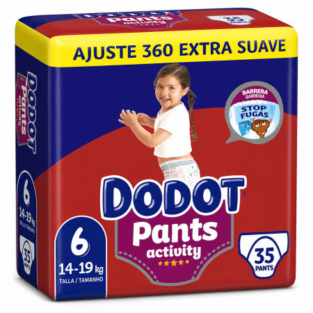 Dodot Activity Pants Talla 6 Extra (35 Uds) | Pañal tipo braguita con ajuste 360º y máxima protección antifugas