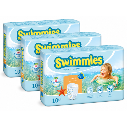 Pañales de Agua Swimmies Talla L (12-17 kg) Pack 3x10 | Bañador Desechable para Piscina y Playa